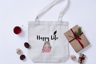 design custom canvas tote bag and merchandise illustration