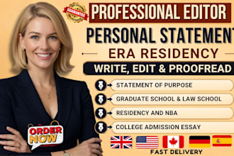 edit eras residency application medical personal statement, cv, lor within 12hrs