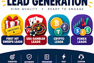 provide first hit sweeps leads, usa gambler leads, crypto and forex leads