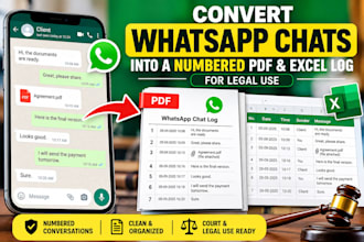 convert whatsapp chats into a numbered PDF and excel log for legal use