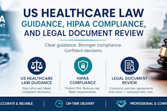 provide US healthcare law guidance, hipaa compliance, and legal document review