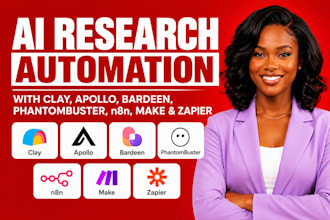 build ai research automation clay apollo bardeen phantombuster n8n make, zapier
