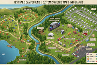 design custom campground map, festival map, infographic map,  and vector map