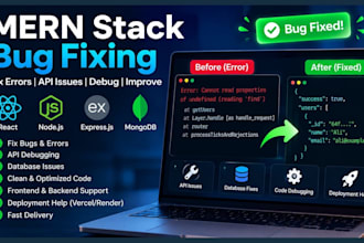 fix react node js mern stack bugs and api issues