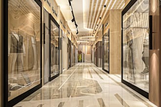 create realistic 3d shopping mall interior design and rendering
