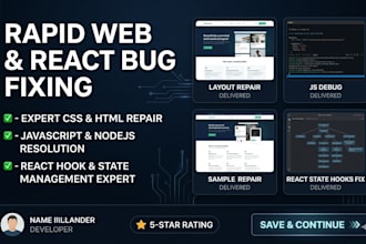 fix HTML CSS javascript and react bugs professionally