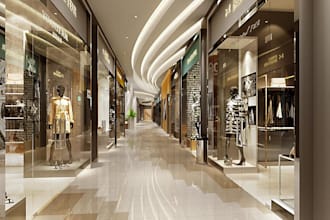 design realistic 3d mall corridors and shopping