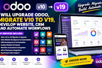 migrate upgrade odoo version v10 to v19 develop website crm automate workflow