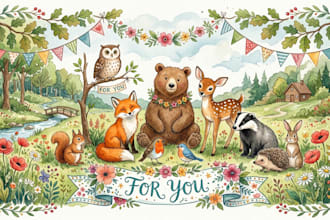 draw watercolor animal illustration art for you