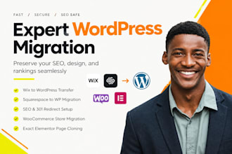 migrate wix or squarespace to wordpress with 301 redirects SEO