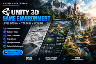 create a 3d game environment, level design and map for unity