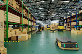 model 3d industrial warehouse, 3d factory design, workshop with 3d animation