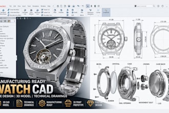 create manufacturing ready watch cad, case design and technical drawings