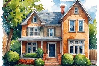 create house and building photo into watercolor art