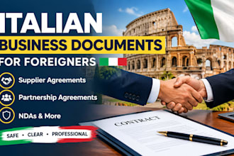 draft italian supplier, partnership and business documents for foreigners