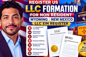 register US llc formation for non resident, wyoming new mexico llc ein register