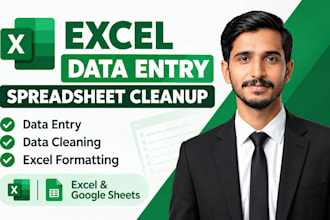 do excel data entry, spreadsheet cleanup and formatting