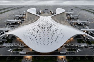 do 3d airport design, airport landscape, airport layout, airport terminal, model