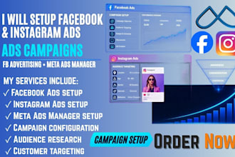 setup facebook ads manager, instagram advertising and meta ads manager campaigns
