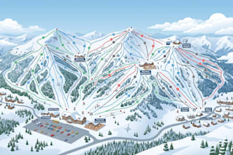 design ski resort maps, trail maps, piste maps, vector maps and resort maps