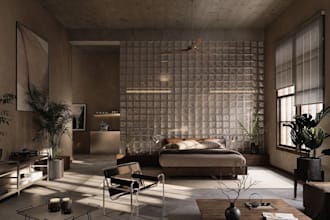 design a modern 3d studio home with realistic rendering