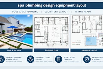 do pool and spa plumbing design with equipment layout for permit
