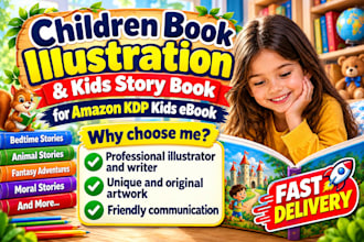 create children book illustration and kids story book for amazon KDP kids ebook