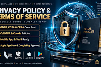 draft gdpr, ccpa, and caloppa compliant privacy policy and terms of service