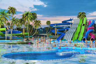 build 3d water park design, indoor water park, water theme park, water fun park