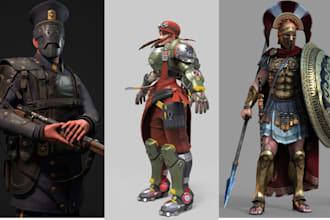 create game ready 3d character models with optimized topology and textures