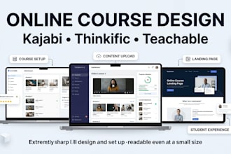 design kajabi online course, thinkific course and teachable online course