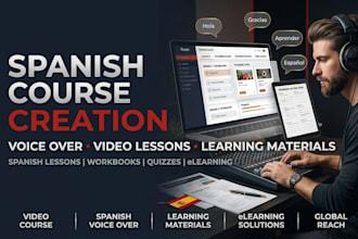 create spanish courses, voice over, video lessons and learning materials