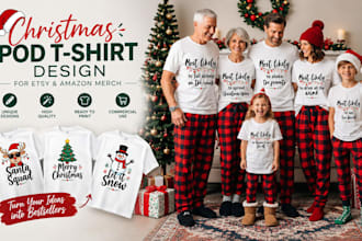 design christmas pod tshirts for etsy and amazon merch