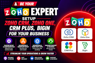 be your zoho expert, setup zoho CRM, zoho one, CRM plus, bigin for your business