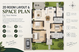design a professional 2d room layout and space plan