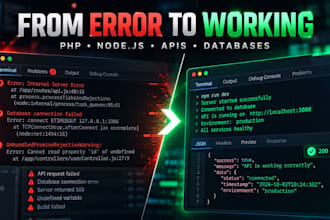 fix backend errors in PHP node js API and database issues