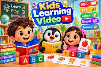 create 3d kids cartoon aninmation video best 3d kids learn