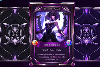 design card game, board game art, trading cards, card box and card frame
