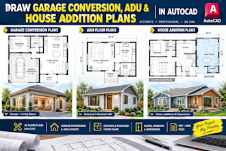 draw garage conversion, adu, shed, house addition plans in city permit autocad