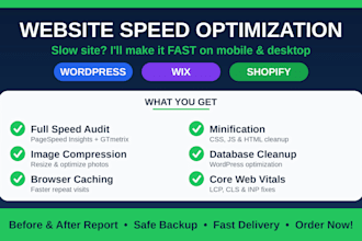 speed up your wordpress, wix, and shopify website for pagespeed and gtmetrix