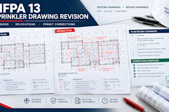 revise nfpa 13 sprinkler plans, cad drawings, layouts and permit revisions