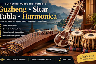 record guzheng, sitar, tabla and harmonica for your custom song