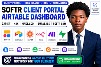 do softr client portal airtable dashboard zapier n8n make com supabase softr crm