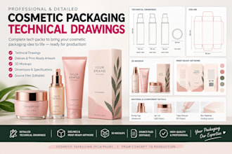 create product packaging tech pack with techanical drawing
