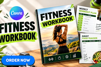 design canva fitness workbook, workout guide, wellness workbook workout planner