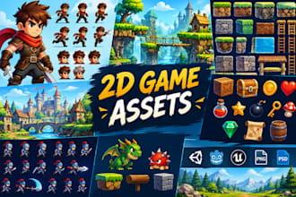 do 2d game character asset spine2d game props sprite sheet pixel art 2d tilesets