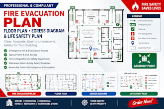 create fire evacuation plan, floor plan, egress diagram, and life safety
