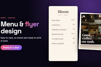 design a modern restaurant menu or cafe menu and flyer