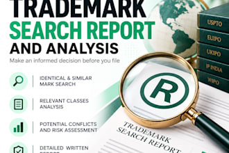create a comprehensive trademark search report and analysis