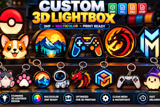 design custom 3d lightbox and keychain 3mf stl for 3d printing